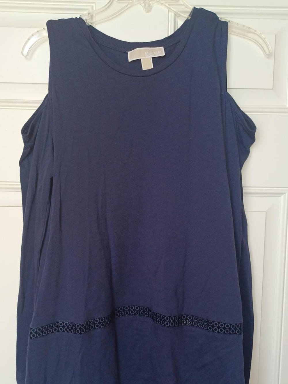 MICHAEL Michael Kors Navy Cold-Shoulder Tank with Eyelet Trim